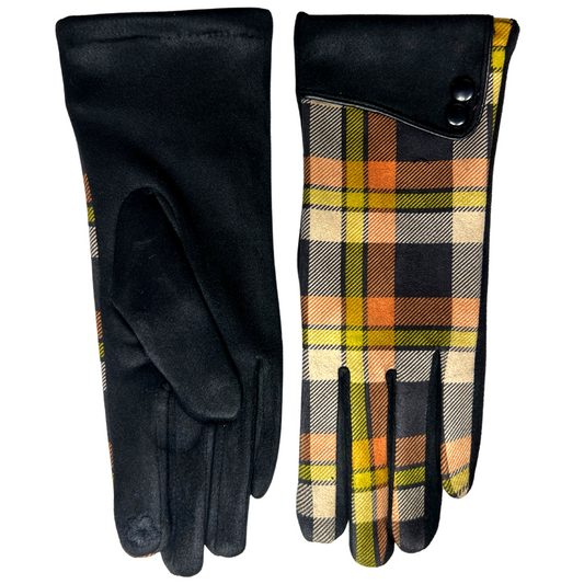 Check Gloves with Double Button Sleeve