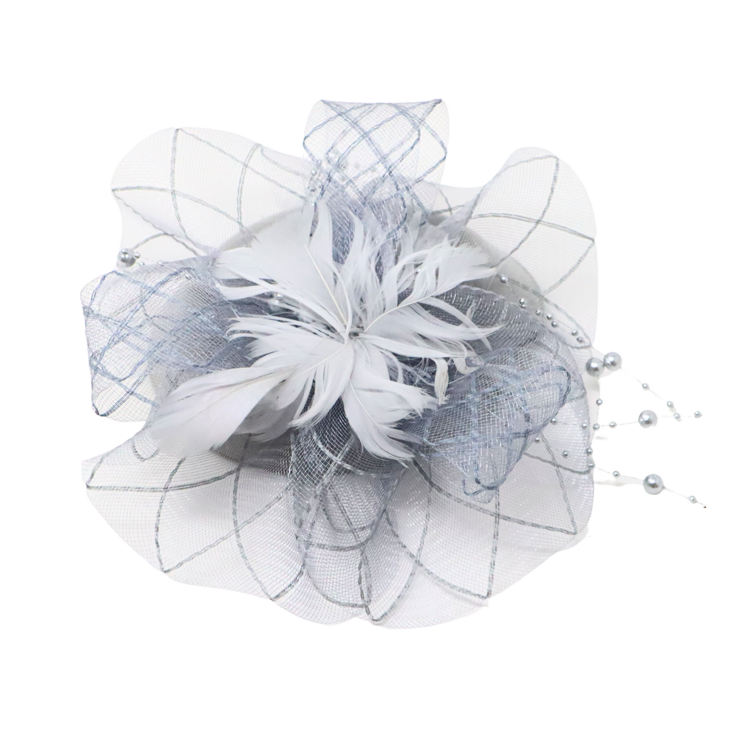 Fascinator Cup Feather Beaded Grey