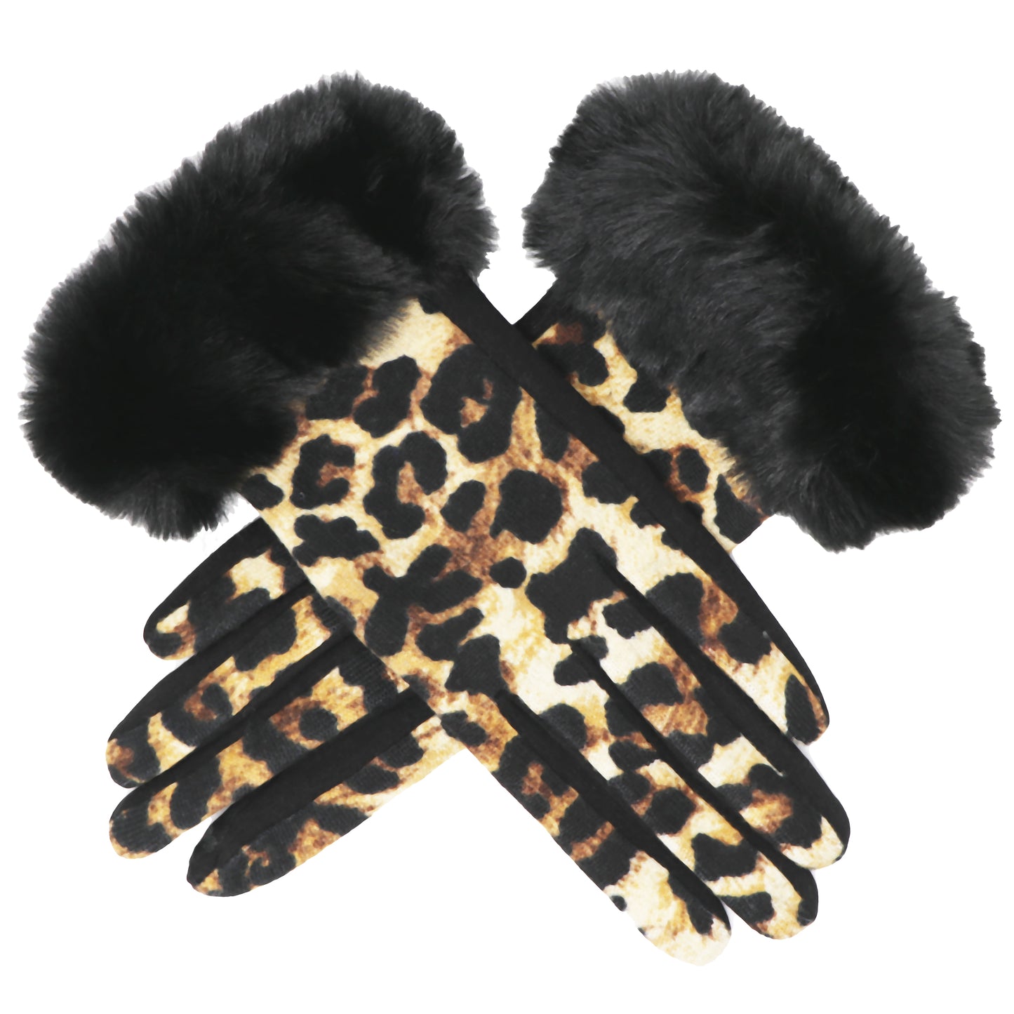 Faux-Fur Leopard Gloves
