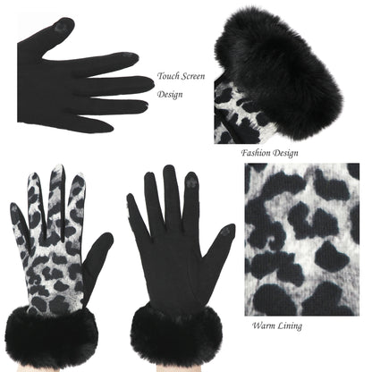 Faux-Fur Leopard Gloves