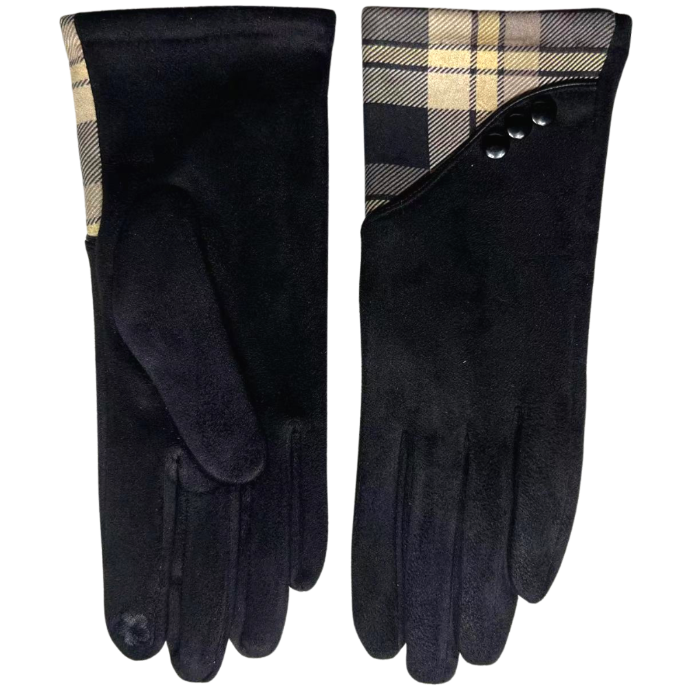 Check Gloves with Triple Button Sleeve